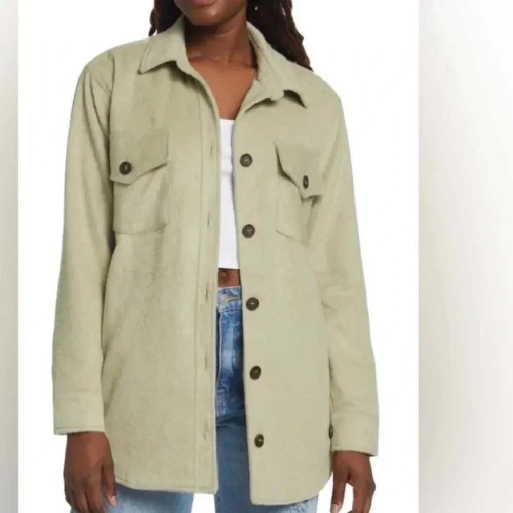 THREAD & SUPPLY ~ New Sage Green Button Down Soft Shacket with Pockets Oversized